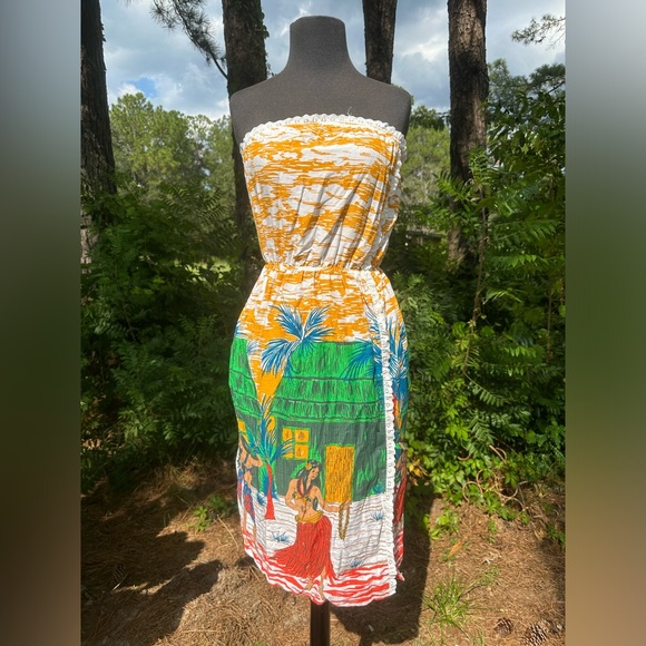 Vintage Dresses & Skirts - Beach Tropical Vintage Handmade Tiki Hula Girl Hawaiian Small Strapless Cute